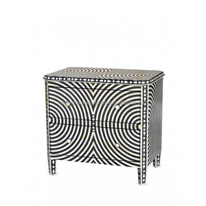 Mesita de noche con incrustaciones de hueso y diseño floral al por mayor, mesita de noche Negra con material de madera, muebles para sala de estar, India - Product Image 4