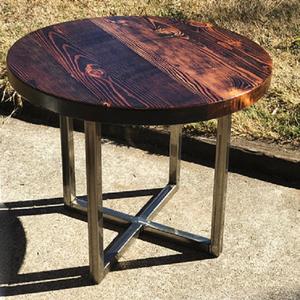 Mesa auxiliar de hierro y madera redonda moderna para exteriores, muebles de exterior con marco de aluminio duradero para exteriores de Villa y jardín - Product Image 2