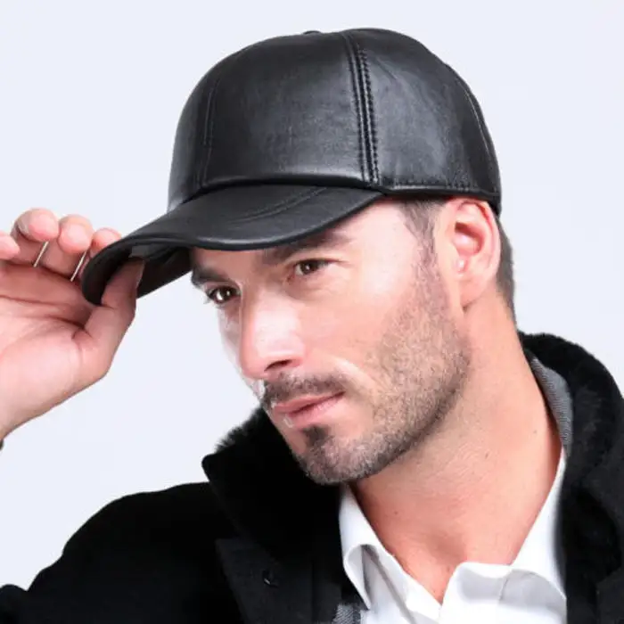 Leather Flat Cap / LEATHER GOLF CAP BLACK DRIVING HATS NEWSBOY