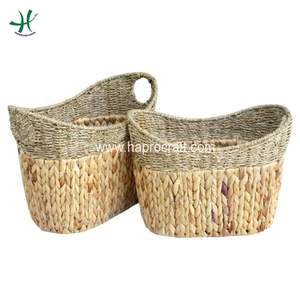 Hyacinth and Seagrass Combination Water-Themed Decorative Storage <b>Basket</b> with Lid <b>for</b> Home Laundry <b>Hamper</b> - Product Image 2