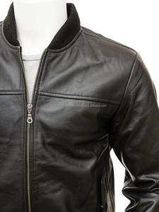 Chaqueta bomber de cuero negro para hombre con nuevo diseño de talla grande y característica transpirable para invierno - Product Image 4