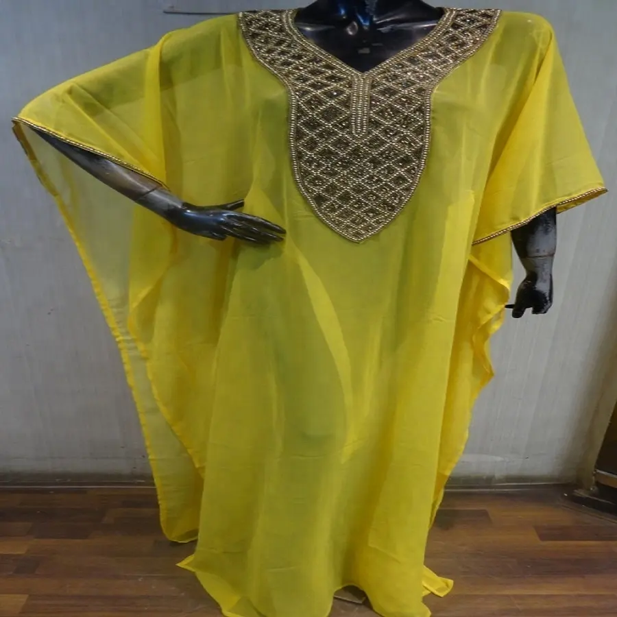 Abaya Caftan Gold Embellished Kaftan Dress Dubai Kaftan、Gold Beaded Wedding Evening Gown、Plus Size