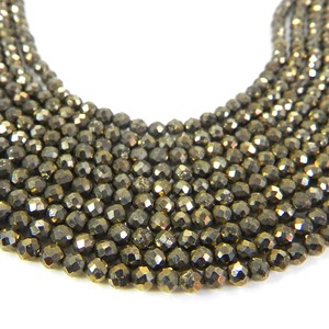Grossiste indien Pyrite naturelle ronde à facettes 3mm 13 pouces pierre précieuse en vrac avec perles de pierre pour la fabrication de bijoux - Product Image 2