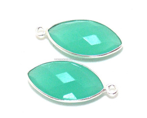 Latón Perú Calcedonia Piedra preciosa Facetada Marquesa Forma Chapado en plata Fabricación de joyas Conector de bisel de fianza única - Product Image 2