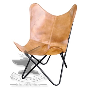 Silla de mariposa de cuero genuino tostado Vintage de estilo industrial para muebles de restaurante de cocina y sala de estar - Product Image 3