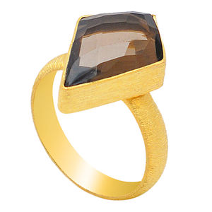 925 Sterling Silver <b>Ring</b> Marquise Smoky <b>Quartz</b> Gemstone Classic Bezel Setting Gold Plated Wedding Engagement Gift Fashionable - Product Image 2