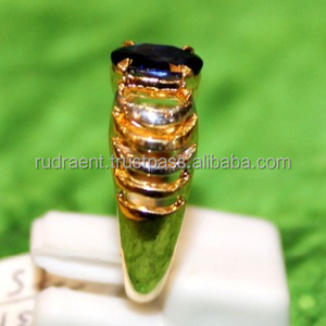 Bague de fiançailles de mariage pour homme en or jaune 14 ct et saphir bleu avec serti de barre-Cadeau d'anniversaire - Product Image 3