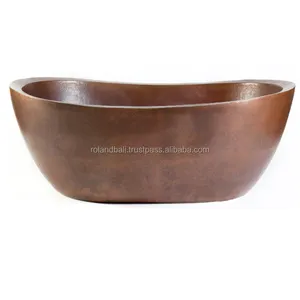Baño independiente de cobre antiguo MX111, diseño ovalado moderno, desbordamiento, bañera de masaje de remojo interior grande para drenaje de uso doméstico de Hotel - Product Image 1