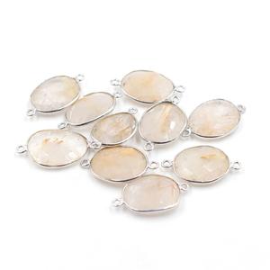 Golden Rutilated Quartz Faceted Oval Shape 925 Sterling Silver Bezel 18k Gold Plated Handmade Connector <b>for</b> Jewelry Making - Product Image 4