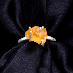 Citrino áspero piedra preciosa anillo ajustable 925 joyería de plata esterlina ajuste de punta anillo de moda para fiesta de regalo de boda - Product Image 2