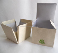Boîte pliable jetable en papier d'art 100% chanvre, écologique, couleur crème, imprimé feuilles, pour bougies et cadres photo