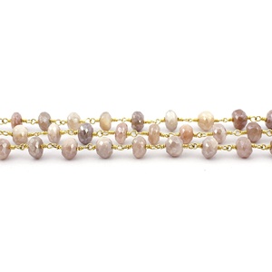 Chapelet en pierre de lune de couleur pêche, pierre précieuse revêtue en or, fil d'emballage - Product Image 4