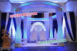 Elegante cristal Nisha Mandap boda redondo cristal Mandap conjunto indio boda cristal Mandap fabricante exportador blanco escenario Reino Unido - Product Image 3