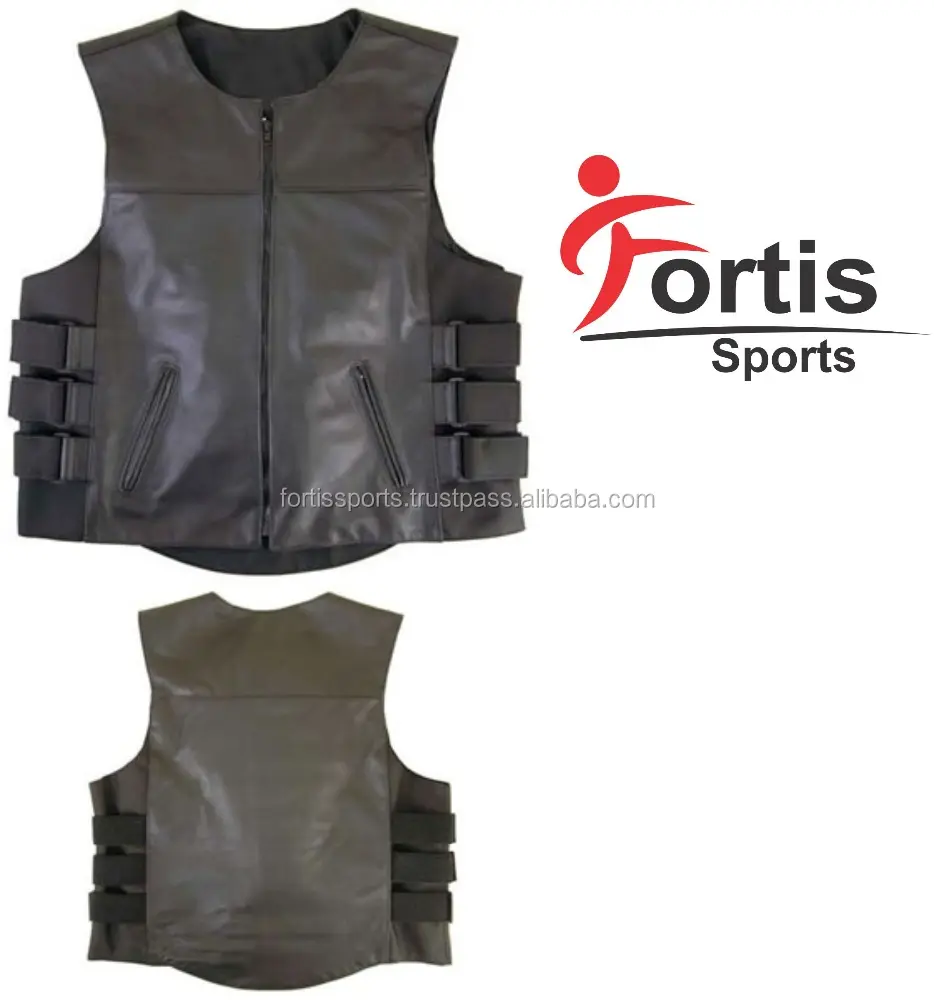 Gilet noir en cuir pour homme, taille améliorée, pour la moto