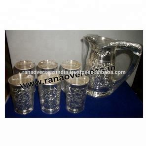 Ensemble de citronnières en laiton argenté avec motif gravé, vaisselle, carafe avec verre pour hôtel, restaurant, usage domestique - Product Image 2