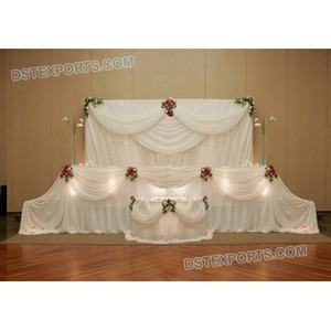 Wedding Stage White Backdrop <b>Curtain</b> With <b>Swags</b> Wedding Stage Colorful Backdrop Latest Backdrops <b>Curtains</b> Stage Decoration - Product Image 1