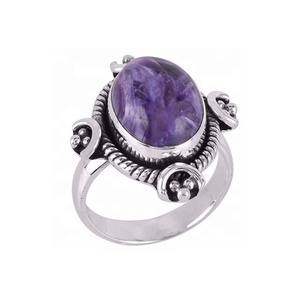 Conception populaire 925 argent Sterling Vermeil bague d'éternité fait à la main indien Charoite bijoux en pierres précieuses pour les mariages - Product Image 1