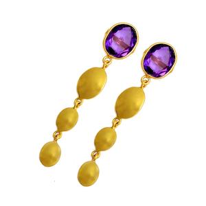 Violet Améthyste Gemstone Dangle Boucles D'oreilles À La Mode Solide Sterling 925 Argent Or Placage Lunette Réglage Fêtes De Mariage - Product Image 3