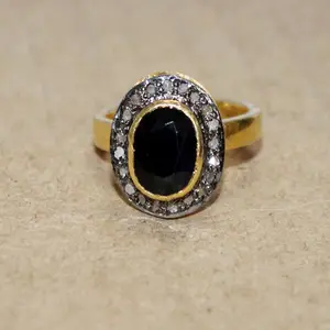 Nhẫn với màu đen Onyx mạ Vàng Nhẫn 925 sterling Silver Ring Kim Cương Trang sức giá bán buôn