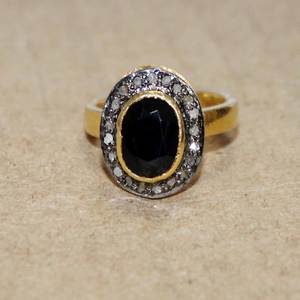 <b>Ring</b> With <b>Black</b> Onyx Gold Plated <b>Ring</b> 925 Sterling Silver <b>Ring</b> Diamond Jewelry Wholesale Price - Product Image 1