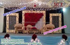 เวทีแต่งงานเฟรมหลังที่สวยงาม,เวทีแต่งงานกรอบเส้นใยสีทอง,แผงฉากหลังเส้นใยใหม่ - Product Image 4