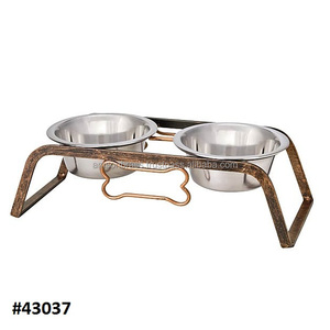 Stainless Steel Dog Bowl With Decorative Wrought Iron <b>Stand</b> - Product Image 1