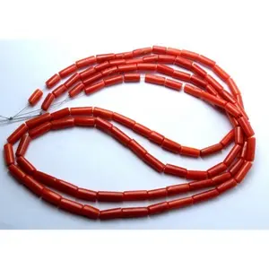 Perles lisses en corail rouge italien naturel forme de tube 8x2mm à 12x4mm env. 20 pouces - Product Image 1