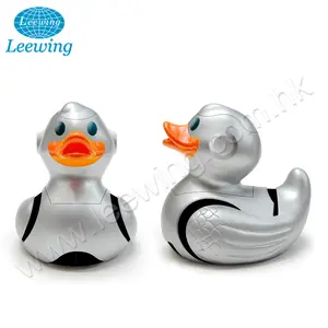 Pvc Bath Toy Unique Gift Idea Promotional Bath Toys For Kids Plastic PVC Vinyl Squeaky Robot Shape Logo Printed Custom Rubber Duck Silver