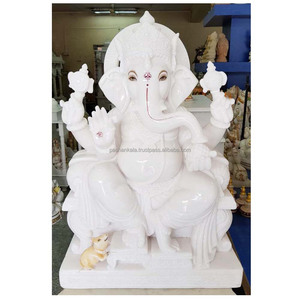 Statue de Ganesh en marbre blanc fait à la main assis couleur lumineuse de Ganesh en marbre et poli brillant et réfléchissant pour le vendeur entier - Product Image 1