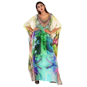 Caftan de plage numérique pour adultes, taille libre, en soie, imprimé numérique, élégant, 100%, Georgette, caftan pour femmes