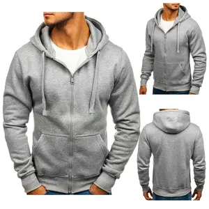 Volwassen Vlakte Fleece Hoodie Hooded Jas Heren Zip Up Sweater Jumper Katoen Fleece Sweatshirt In Marineblauw Crew Hals jumper