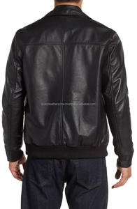 OEM nueva moda negro genuino chaqueta de cuero de vaca bombardero temporada de invierno chaqueta de piel de oveja - Product Image 2