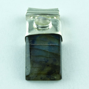Pendentif antique en argent sterling 925 avec pierre de labradorite, charme 3 cm x 1,5 cm, 5,8 g, qualité extrême, unisexe - Product Image 1