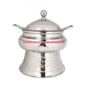 Haute qualité diamant martelé acier rond chauffe-plat Style classique vaisselle indien fabriqué chauffe-plats Offre Spéciale - Product Image 2