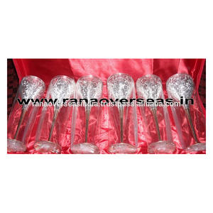 Jeu de gobelets en laiton plaqué argent. Cadeaux de retour de fête décoration de mariage indienne & boîte en Carton cadeau vaisselle ronde en; 34648 - Product Image 1