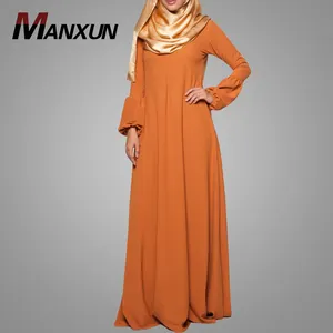 Oranje Moslim Lange Mouwen Maxi Jurk Rits Abaya Voor Borstvoeding Islamitische Losse Kleding