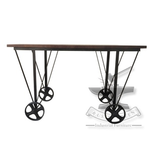 Table à manger industrielle en bois massif et en fer pour la construction, utilisation extérieure du salon et du restaurant scolaire - Product Image 3