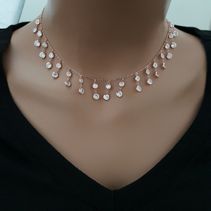 Couleur or Rose, P. Collier en argent Sterling 925K ras du cou, simple et minimaliste, en Cz - Product Image 2