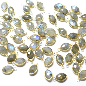 Lunette en argent sterling 925 à facettes en forme de marquise en labradorite, plaqué or 18 carats, connecteur fait main pour la fabrication de bijoux - Product Image 4