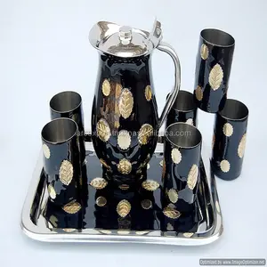 新设计黑色金属壶和玻璃豪华花式批发服务装饰现代独特的壶玻璃出售