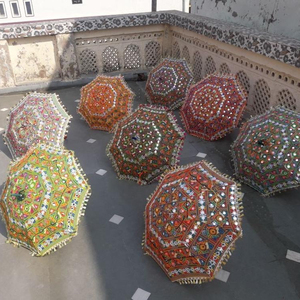 Handcrafted Indian Cotton Patio <b>Umbrella</b> Large <b>Sun</b> <b>Garden</b> Parasol Elephant Embroidery Decorative Beach Cafe Wedding Outdoor - Product Image 2