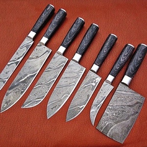 Couteau de chef Damas fait à la main, ensemble de 7 couteaux de cuisine avec manche en bois, OEM MH.47 - Product Image 1