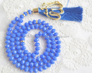 Collier de prière religieux fait main en perles de verre bleu parlement, pendentif Allah, coupe octogonale, marque Soophie, fabriqué en Turquie - Product Image 1