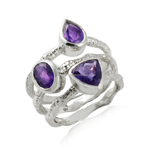 Vente en gros de bagues en argent sterling 925 avec pierres précieuses empilables avec améthyste africaine et bandeau de marteau serti de bijoux pour fêtes et mariages - Product Image 2