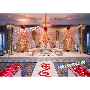 เอเชียจัดงานแต่งงานเวทีสีทองตกแต่งตกแต่งเวทีจัดงานแต่งงานเอเชียขั้นตอนการจัดงานแต่งงานอินเดีย - Product Image 1