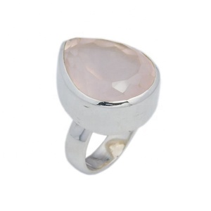 Solid 925 Sterling <b>Silver</b> Natural Rose Quartz Gemstone <b>Ring</b> Indian Handmade <b>Silver</b> Jewelry <b>Eternity</b> Vermeil <b>Rings</b> - Product Image 1