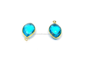 Connecteur de lunette de marquise fait à la main plaqué or 18 carats Double caution pour les résultats de pierres précieuses de Quartz de topaze bleue charme à la mode - Product Image 3