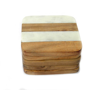 Beverage Use <b>Wood</b> Marble Coaster Set Combination 4 Pcs - Product Image 1