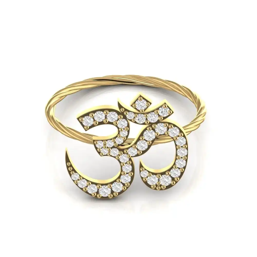 Om Symbol-anillo de diamante religioso Unisex, joyería fina de 1,93 gramos, oro amarillo, blanco, rosa