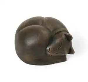 Handgemaakte Slapende Kat Urnen Bruine Kleur Hoge Kwaliteit Metalen Gegoten Hond Standbeeld Bronzen Slapende Kat Dier Sculptuur